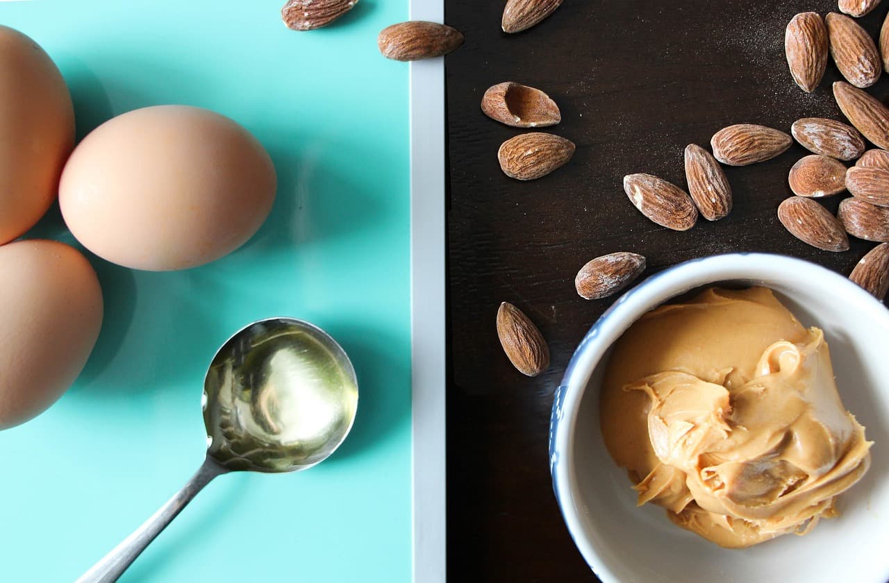 Nut butter in a bowl with almonds